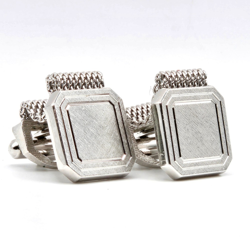Vintage Silver Tone Wrap Around Mesh Cufflinks Textured Square Swivel Back
